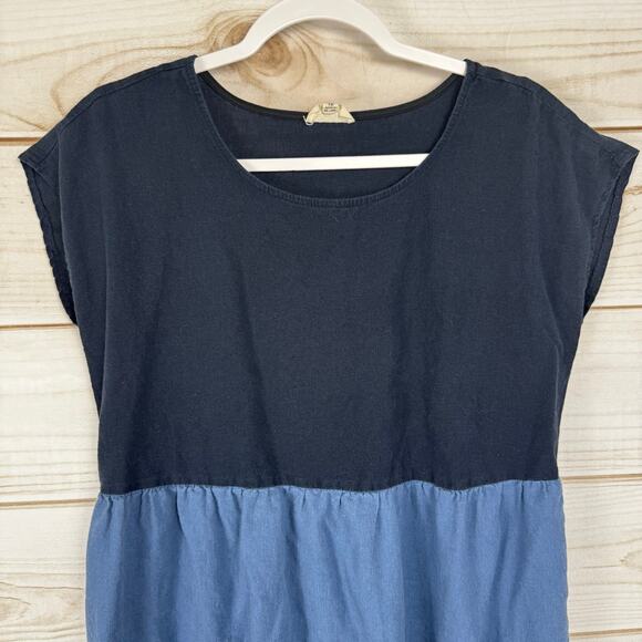 52Seven Blue & White Tiered Colorblock Cap Sleeve Linen Blend Dress Size 12 - Picture 4 of 10